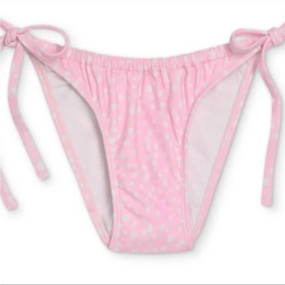 Juniors Shirred Side-Tie Hi Leg Scoop Bikini Bottom Xhilaration NWT Pink Dot - Picture 3 of 7